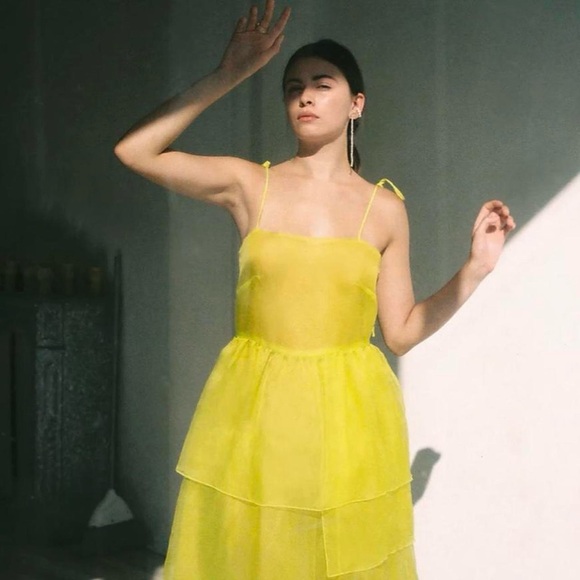 Kamperett Organza Laurence midi chartreuse, worn once for a wedding. - Picture 3 of 4